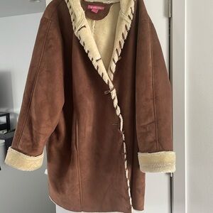 4X woman within, faux suede, 100% polyester coat with hood.